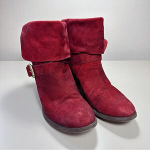 Donald J Pliner Womens 10 Danee Red Suede Double Buckle Ankle Boot